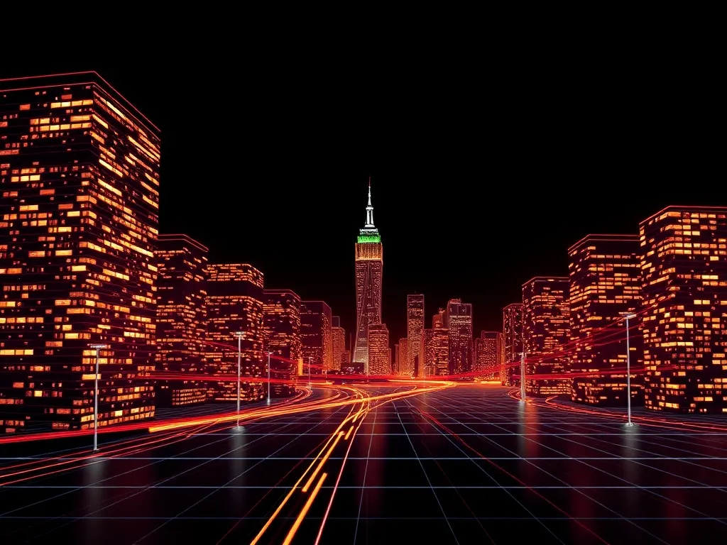 Abstract architectural visualization of city data, glowing l